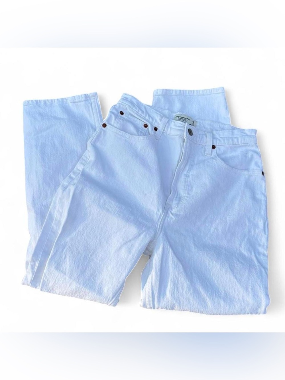 Abercrombie & Fitch Curve Love The Ankle Straight High Rise White Denim Jeans